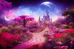 幻想童话照片背景美丽的仙女粉红色的玫瑰
