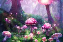 幻想神奇的蘑菇快乐被施了魔法仙女演讲梦幻精灵森林