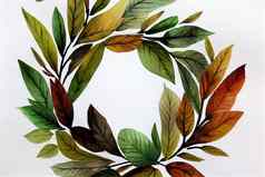 绿色棕色（的）叶子花环水彩装饰
