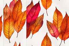 无缝的秋天模式手画水彩叶子