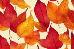 无缝的模式手画水彩秋天叶子