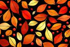 秋天叶子斯堪的那维亚地精红色的浆果无缝的秋天