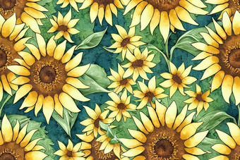 水彩向日葵夏天古董无缝的模式自然黄色的花