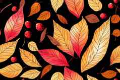 水彩手画无缝的模式秋天叶子