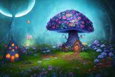 神奇的幻想精灵Gnome蘑菇房子窗口