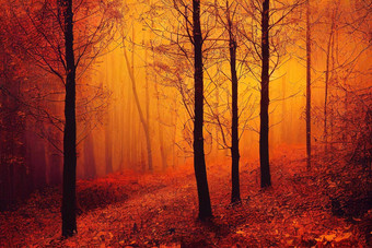黄昏大气被施了魔法森林野生秋天审美自然风景优美的