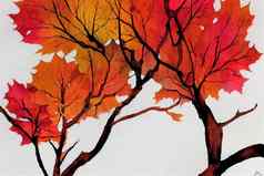 色彩斑斓的秋天橡木叶子分支机构插图水彩