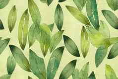 自然桉树叶子古董树叶无缝的模式水彩绿色
