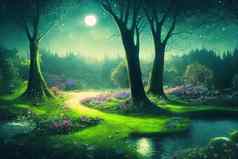 幻想神奇的被施了魔法仙女演讲景观森林湖