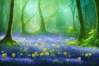 蓝铃花花幻想神奇的花园被施了魔法仙女演讲精灵森林