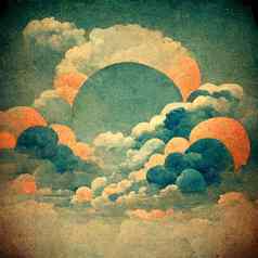 Cloudscape蓝色的天空云太阳复古的艺术风格