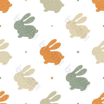 幼稚的向量无缝的模式手工制作的兔子斯堪的那维亚风格白色背景