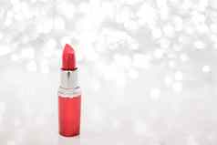 珊瑚口红银圣诞节年情人节一天假期闪闪发光的背景化妆化妆品产品奢侈品美品牌