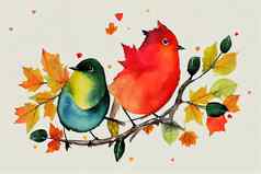 罗宾鸟坐着枫木分支美丽的色彩斑斓的