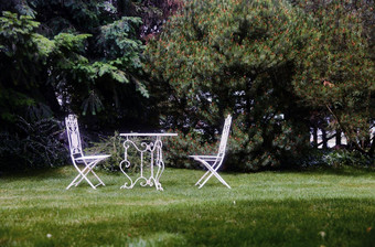 白色花园家具草坪上椅子表格花园装备后院