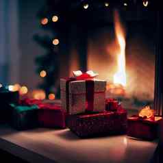 美丽的一年圣诞节礼物表格壁炉