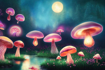 幻想蘑菇灯笼神奇的被施了魔法仙女演讲