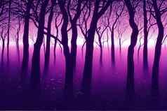 幻想紫罗兰色的森林晚上美丽的粉红色的颜色