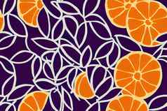 手画无缝的模式橙子紫色的叶子