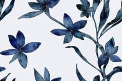 花水平无缝的边境精致的蓝色的花摘要