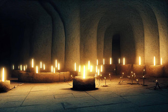 可怕的没完没了的中世纪的地下墓穴火把神秘的噩梦概念