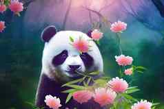 幻想熊猫花美丽的神奇的