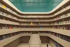学院建筑图书馆幻想体系结构插图呈现