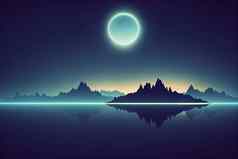 未来主义的晚上景观摘要景观岛月光