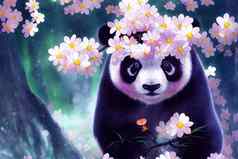 幻想日本熊猫花美丽的