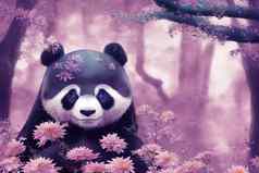 幻想日本熊猫花美丽的