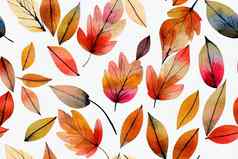 水彩手画无缝的模式秋天叶子罗文
