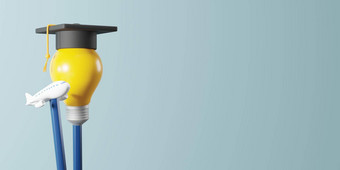 研究在国外概念设计铅笔光灯泡<strong>毕业</strong>帽飞机渲染
