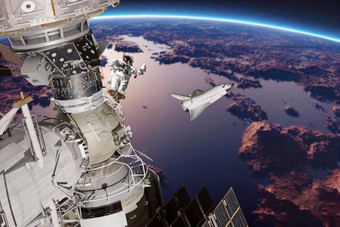 国际空间站轨道地球地球国际空间站黑暗背景元素图像有家具的美国国家航空航天局