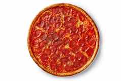 前视图披萨薄片意大利辣香肠孤立的白色背景