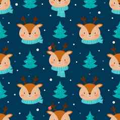 无缝的圣诞节模式可爱的小鹿向量插图圣诞节一年
