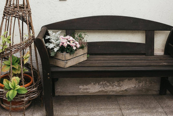 古董户外家具妈妈尼克-纳克斯木板凳上前面花园花盒子盒子花板凳上木板凳上前面花园花盒子盒子花板凳上