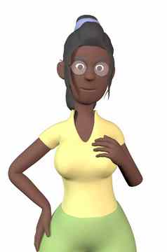 黑色的女人黄色的衬衫持有乳房白色背景d渲染