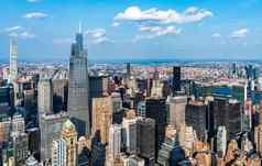 纽约城市天际线全景摩天大楼中城曼哈顿