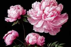 艺术插图粉红色的牡丹花