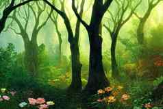 美丽的被施了魔法森林大童话树