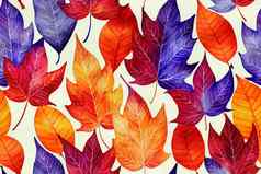 无缝的模式手画水彩秋天叶子