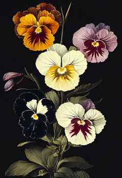 艺术插图色彩斑斓的堇型花花