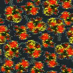 黄色的红色的花水彩模式摘要风格黑暗背景纺织设计