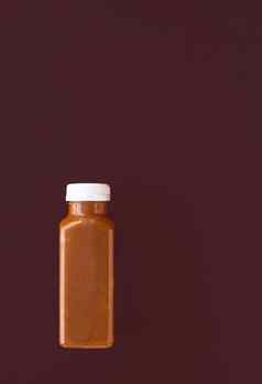 排毒超级食物奶昔巧克力瓶重量损失净化棕色（的）背景平铺设计食物营养专家博客