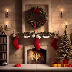 石头壁炉装饰圣诞节