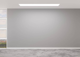 空房间混凝土地板上灰色的墙墙地板上模拟室内全景窗口免费的复制空间家具图片装饰对象呈现
