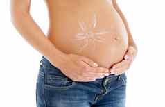 婴儿光生活裁剪图像怀孕了女人的阳光画胃奶油