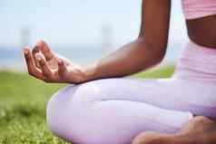 瑜伽公园黑色的女人手Zen冥想锻炼放松培训平静健康信仰生活方式冥想有氧运动和平体育人莲花构成健身健康的心态