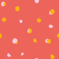 手画无缝的波尔卡点模式几何摘要形状红色的橙色黄色的颜色中期世纪现代背景织物打印壁纸包装纸当代时尚的流体设计