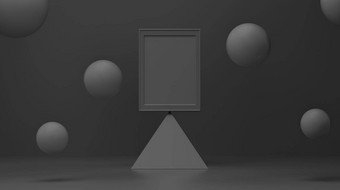 讲台上金字塔框架泡沫浮动黑色的优雅的工作室最小的几何背景形状摘要背景粒子浮动呈现